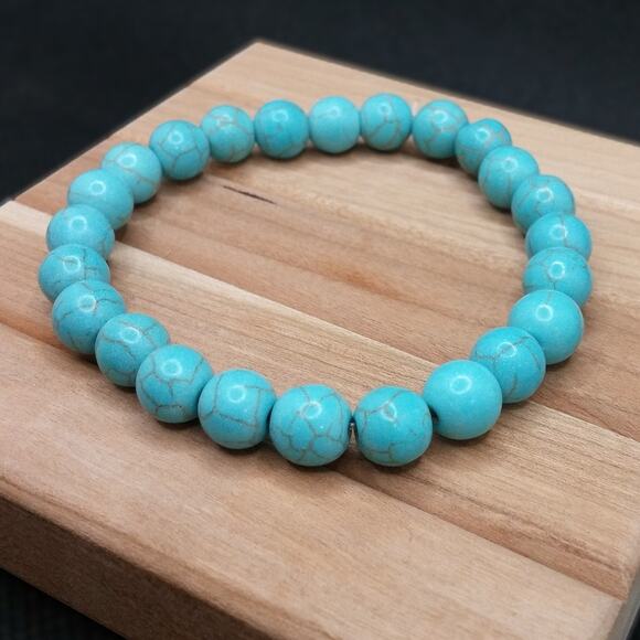 Howlite Gemstone Bracelet Artisan Made Turquoise Beaded Unisex Stackable NEW - Picture 1 of 9
